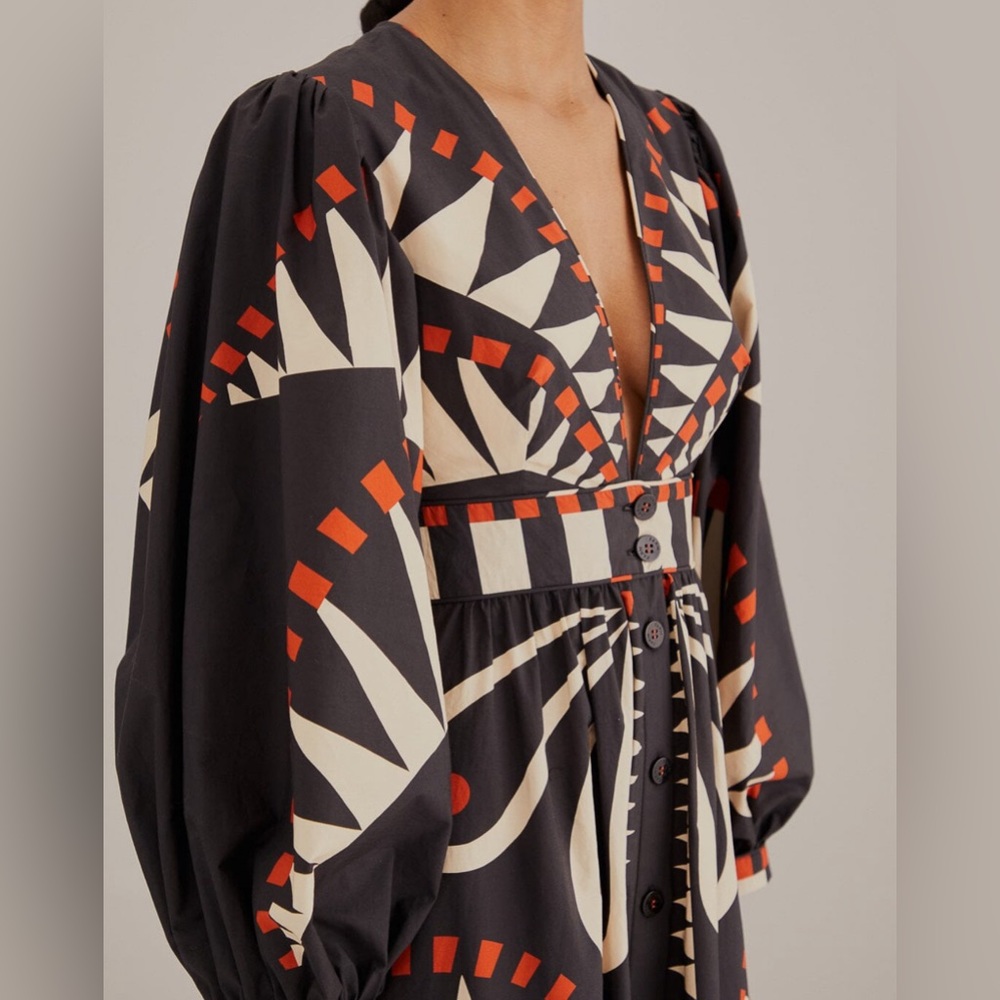 Farm Rio Coconut Grove Puff Sleeve Maxi Dress - Black - Picture 3 of 6